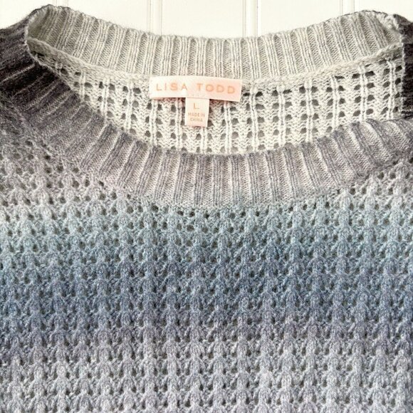 Lisa Todd Color Dreamer Sweater (Size L) Blue Ombré Wool Blend Open Stitch Knit - Picture 9 of 11
